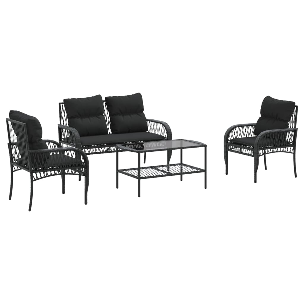 Salon de jardin 4 pcs avec coussins noir résine tressée Salons de jardin vidaXL