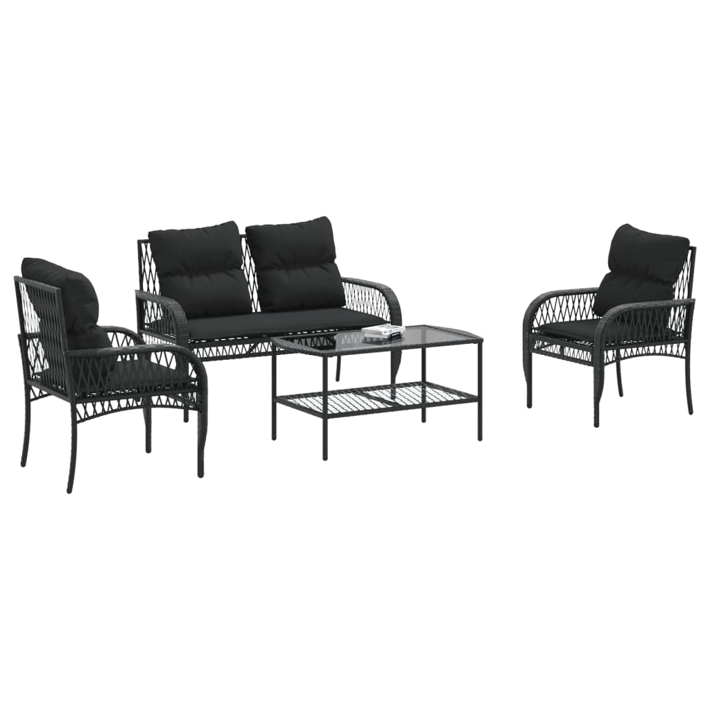 Salon de jardin 4 pcs avec coussins noir résine tressée Salons de jardin vidaXL
