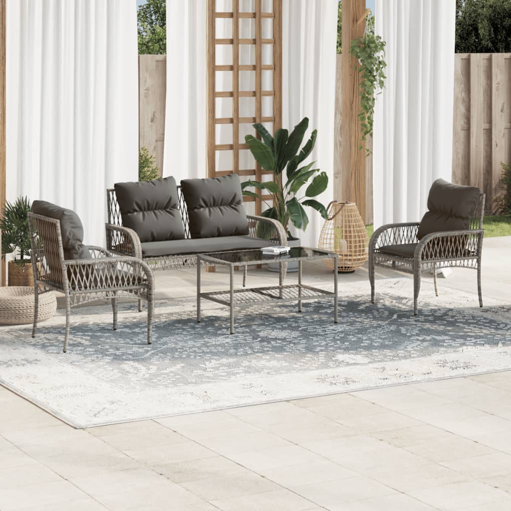 Salon de jardin 4 pcs avec coussins gris résine tressée - XIOS