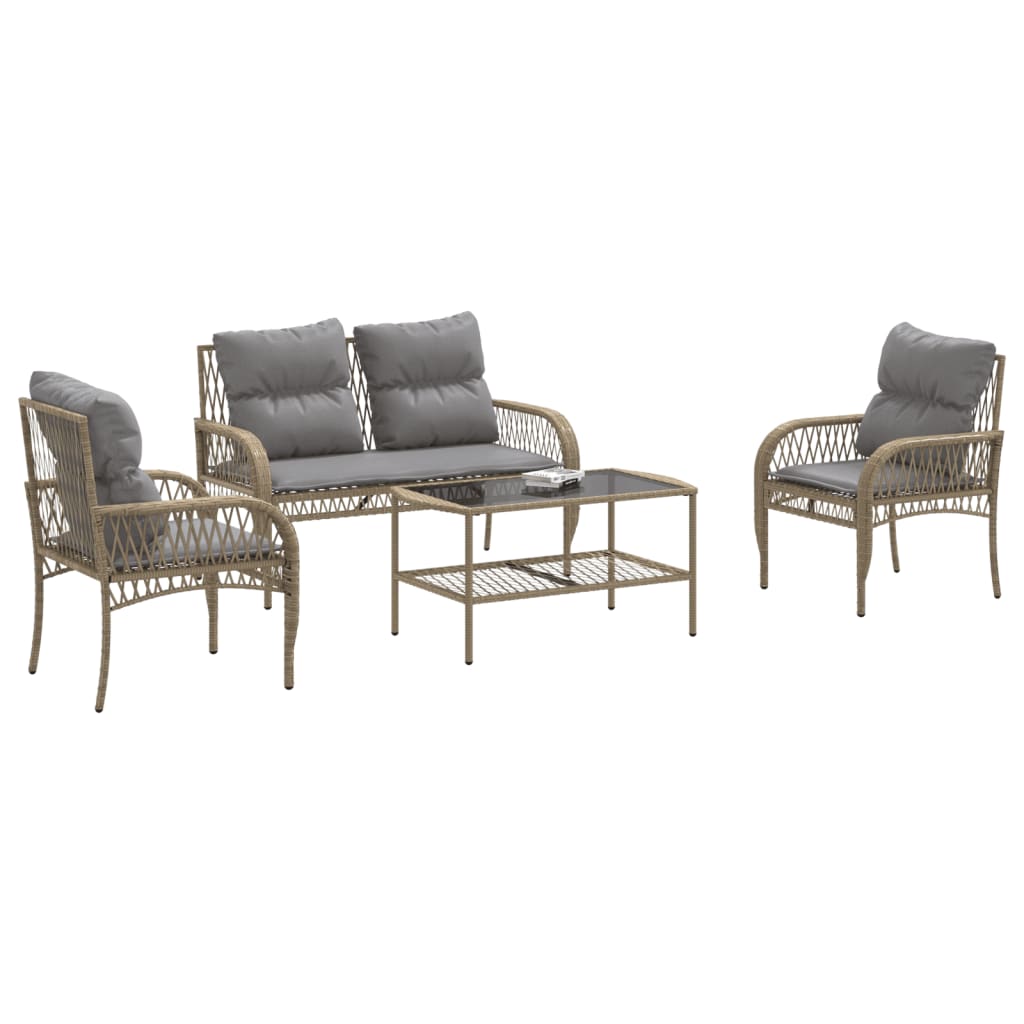 Salon de jardin avec coussins 4 pcs beige résine tressée Salons de jardin vidaXL