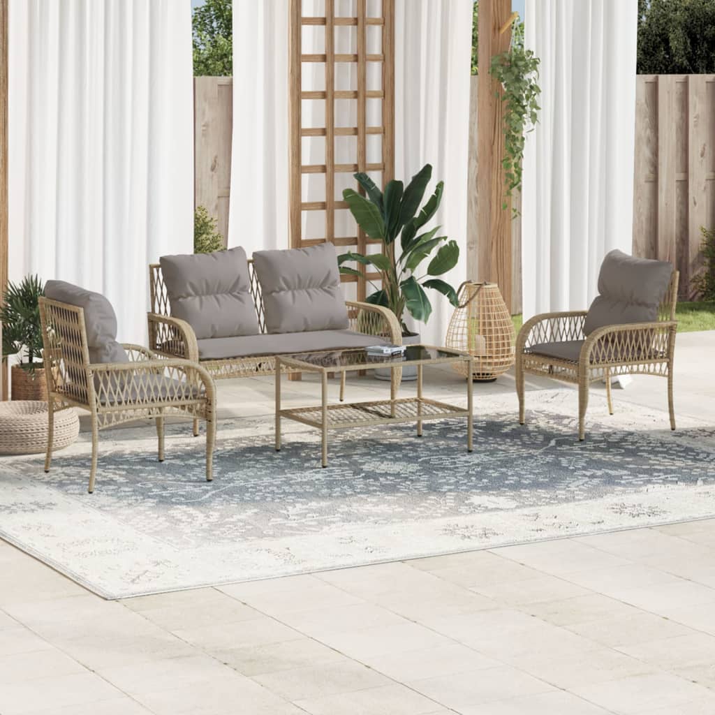 Salon de jardin avec coussins 4 pcs beige résine tressée Salons de jardin vidaXL