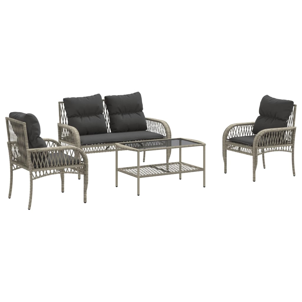 Salon de jardin 4 pcs avec coussins gris clair résine tressée Salons de jardin vidaXL