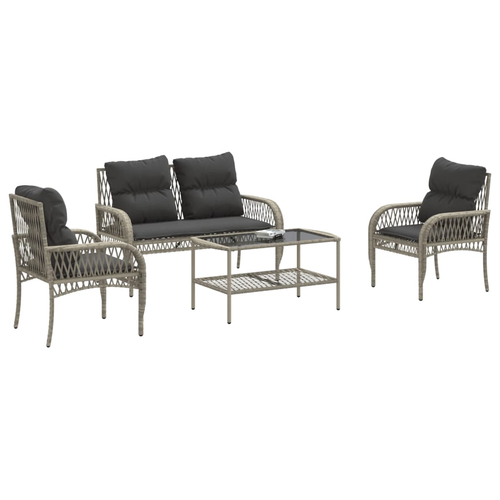 Salon de jardin 4 pcs avec coussins gris clair résine tressée Salons de jardin vidaXL
