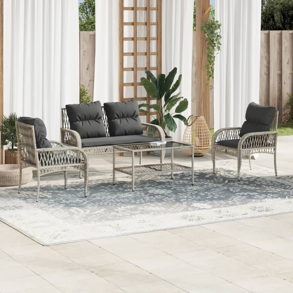 Salon de jardin 4 pcs avec coussins gris clair résine tressée Salons de jardin vidaXL