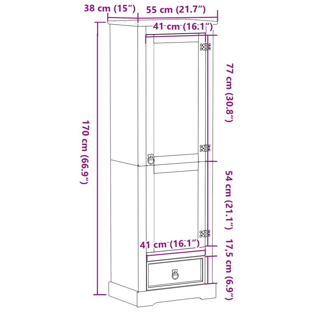 Garde-robe Corona 55x38x170 cm bois de pin massif - XIOS