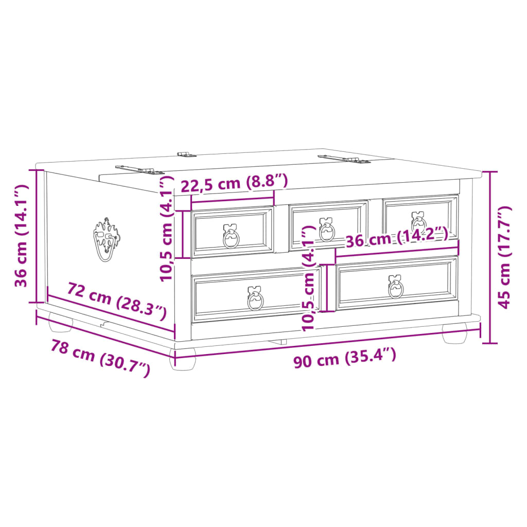 Boîte de rangement Corona 90x78x45 cm bois de pin massif - XIOS