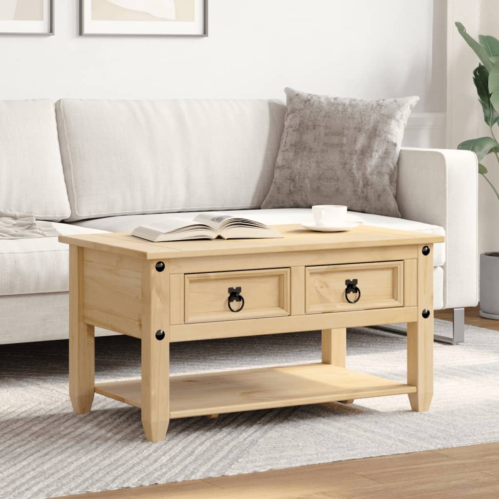 Table basse avec tiroirs Corona 85x50x45 cm bois de pin massif - XIOS