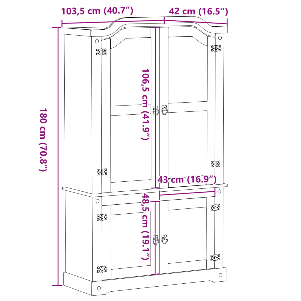 Vitrine en verre Corona 103,5x42x180 cm bois de pin massif - XIOS