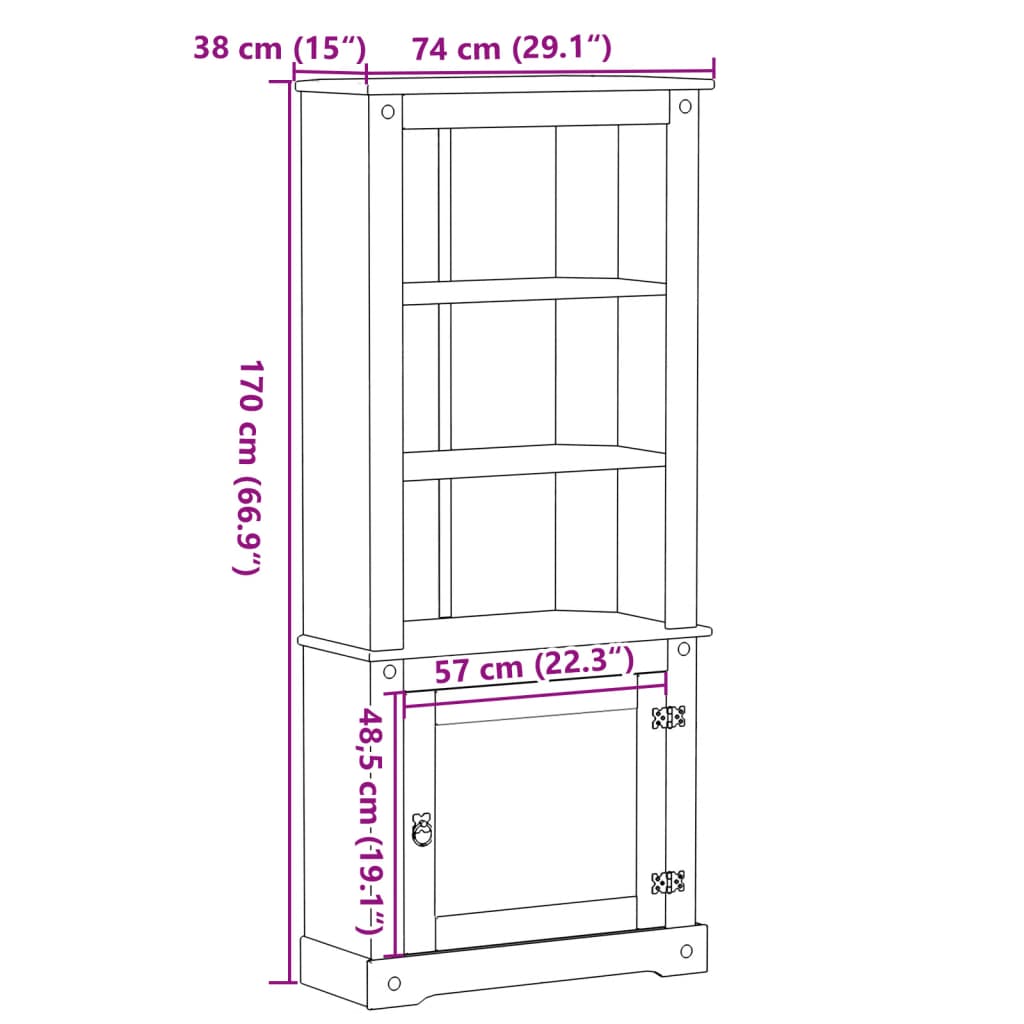 Buffet haut Corona 74x38x170 cm bois de pin massif - XIOS
