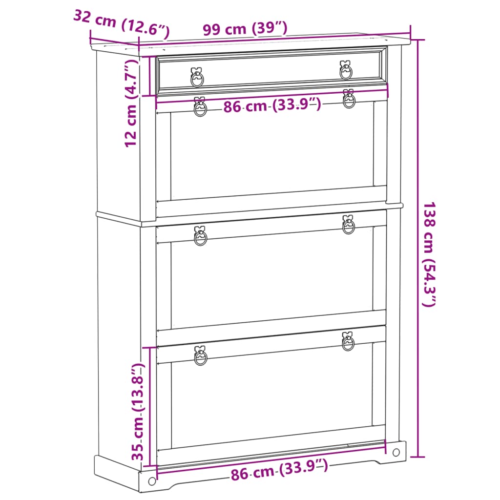 Armoire à chaussures Corona 99x32x138 cm bois de pin massif - XIOS