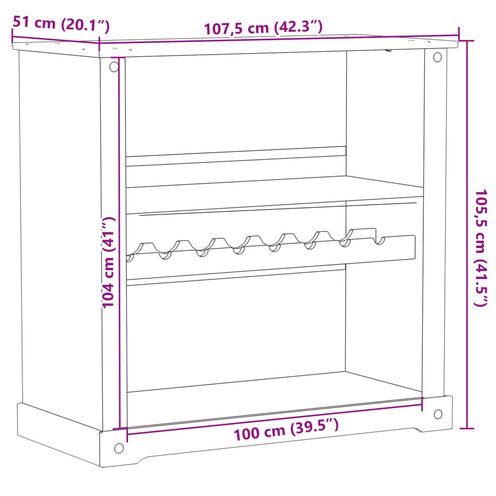 Armoire à vin Corona 107,5x51x105,5 cm bois de pin massif - XIOS