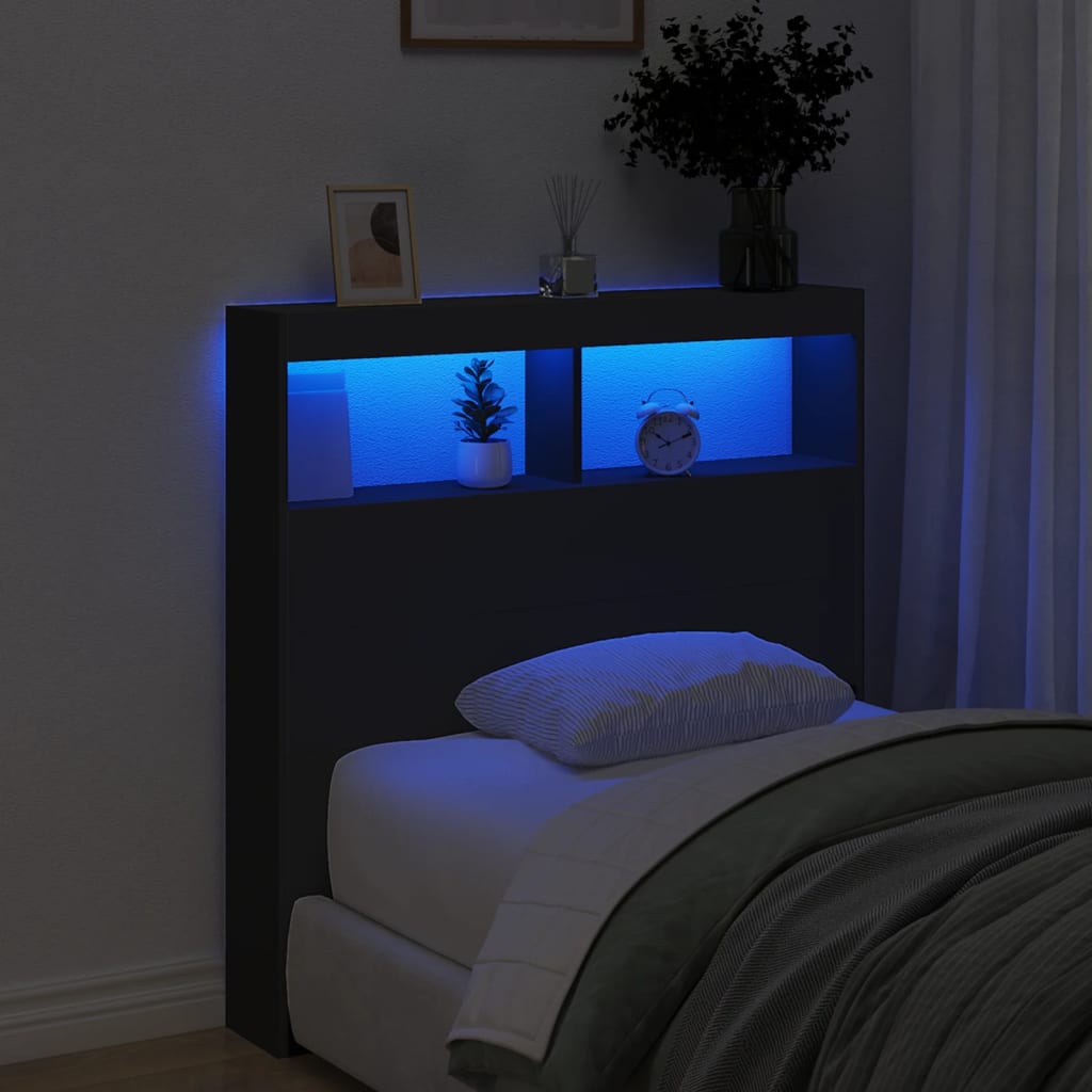 Armoire tête de lit avec LED noir 100x17x102 cm - XIOS