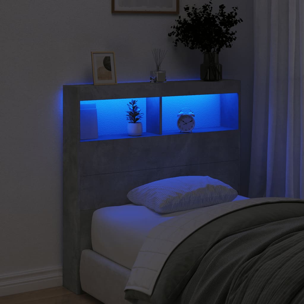 Armoire tête de lit avec LED gris béton 100x17x102 cm - XIOS