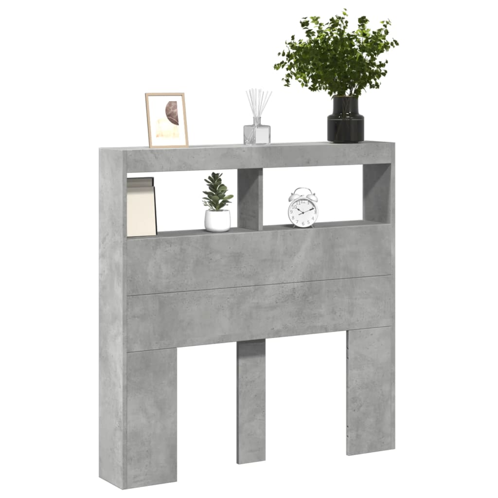 Armoire tête de lit avec LED gris béton 100x17x102 cm - XIOS