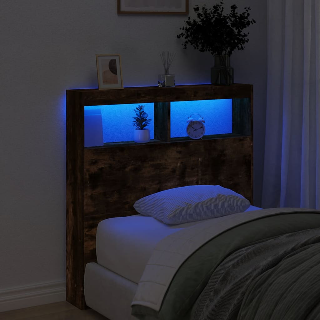 Armoire tête de lit avec LED chêne fumé 100x17x102 cm - XIOS