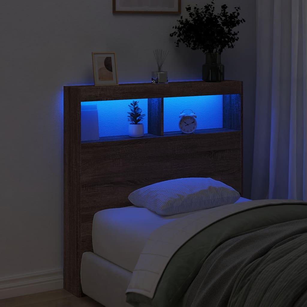 Armoire tête de lit avec LED chêne marron 100x17x102 cm - XIOS