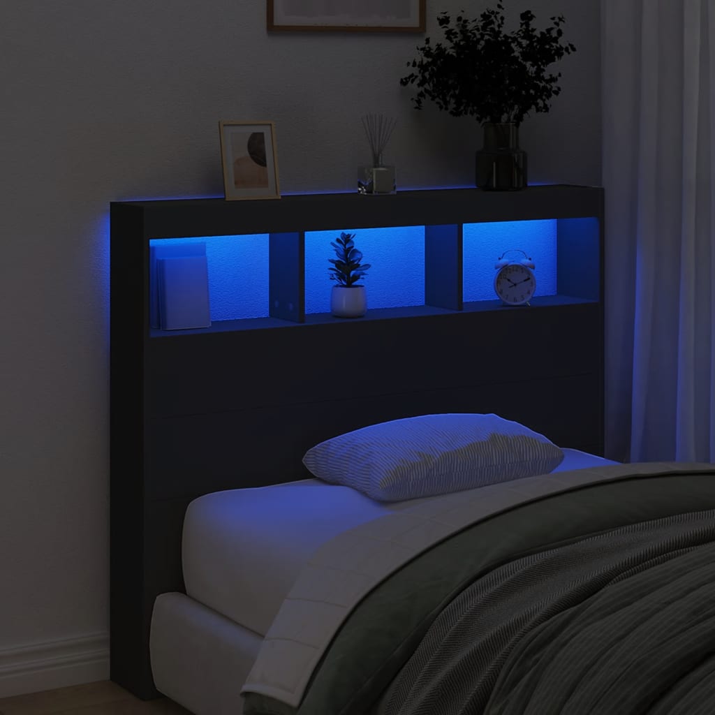 Armoire tête de lit avec LED noir 120x17x102 cm - XIOS