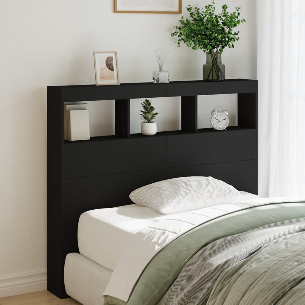 Armoire tête de lit avec LED noir 120x17x102 cm - XIOS