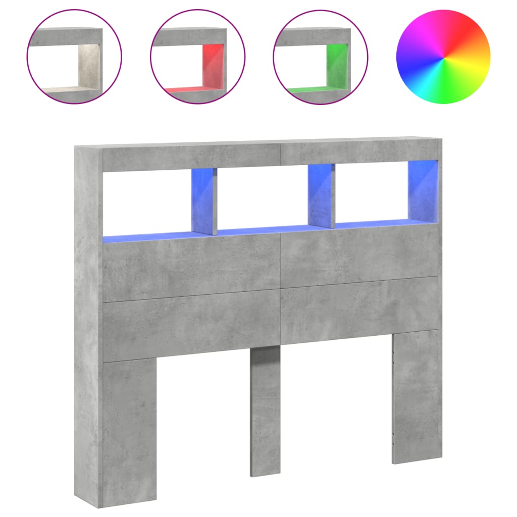 Armoire tête de lit avec LED gris béton 120x17x102 cm - XIOS