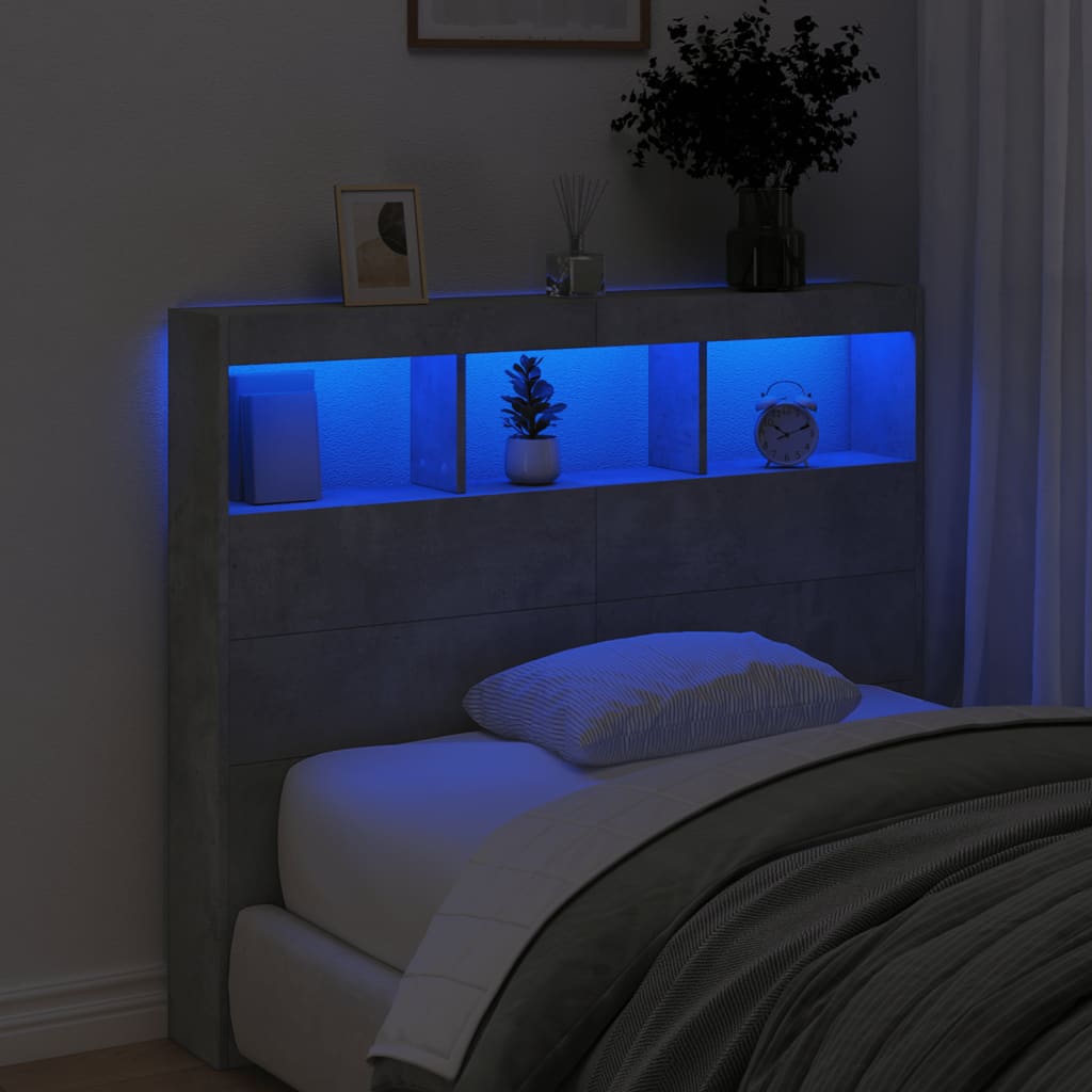 Armoire tête de lit avec LED gris béton 120x17x102 cm - XIOS