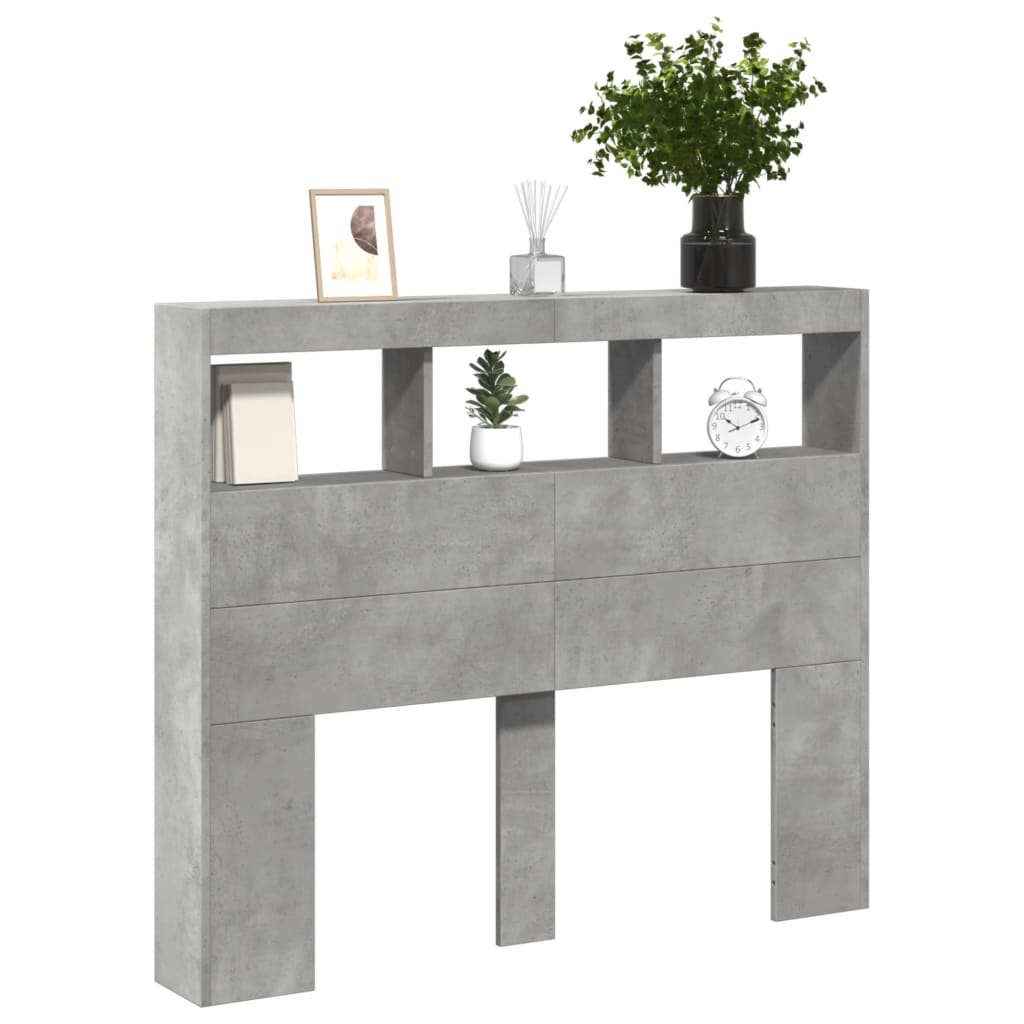 Armoire tête de lit avec LED gris béton 120x17x102 cm - XIOS