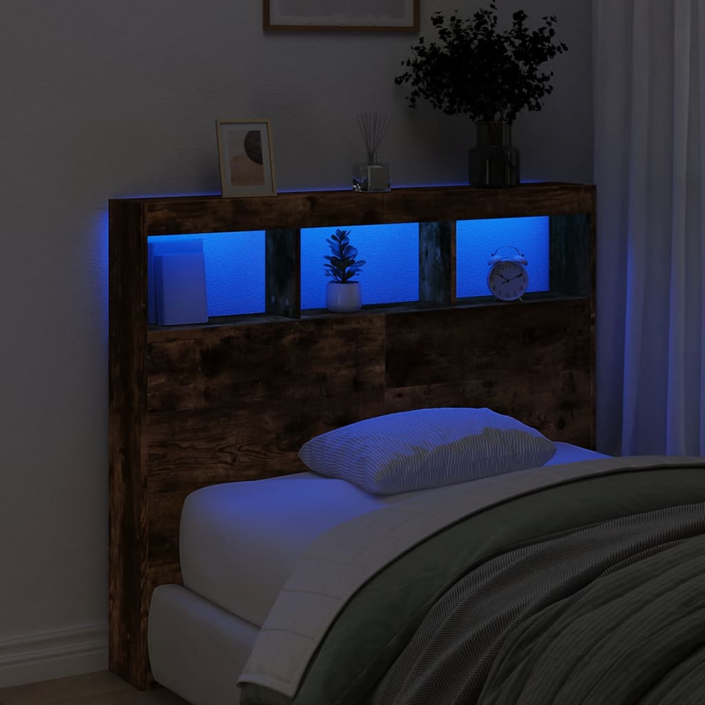 Armoire tête de lit avec LED chêne fumé 120x17x102 cm - XIOS