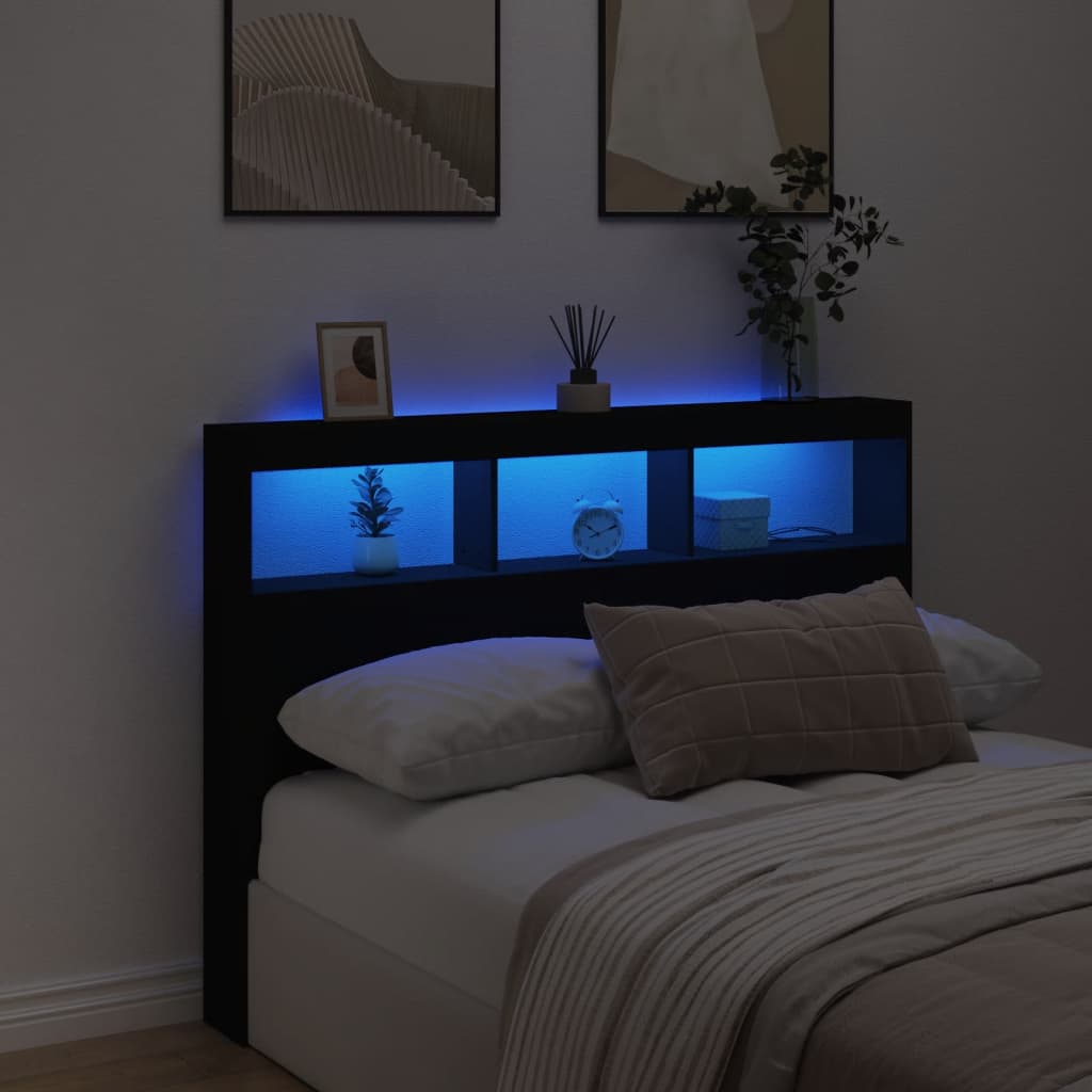 Armoire tête de lit avec LED noir 140x17x102 cm - XIOS