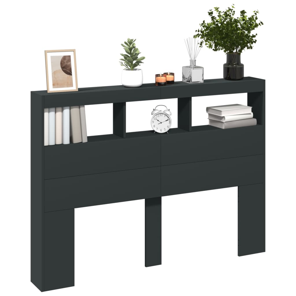 Armoire tête de lit avec LED noir 140x17x102 cm - XIOS