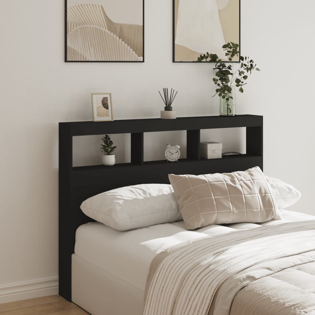 Armoire tête de lit avec LED noir 140x17x102 cm - XIOS