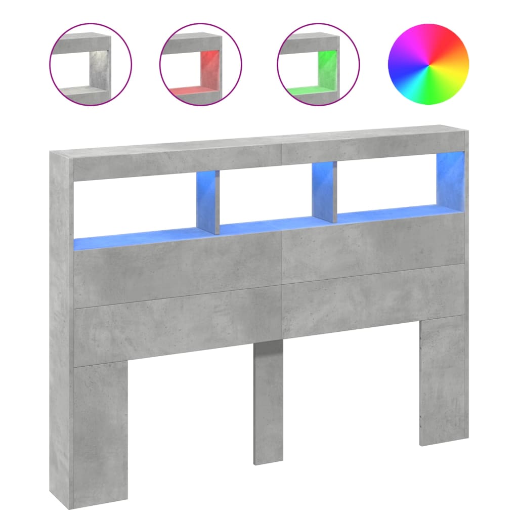 Armoire tête de lit avec LED gris béton 140x17x102 cm - XIOS