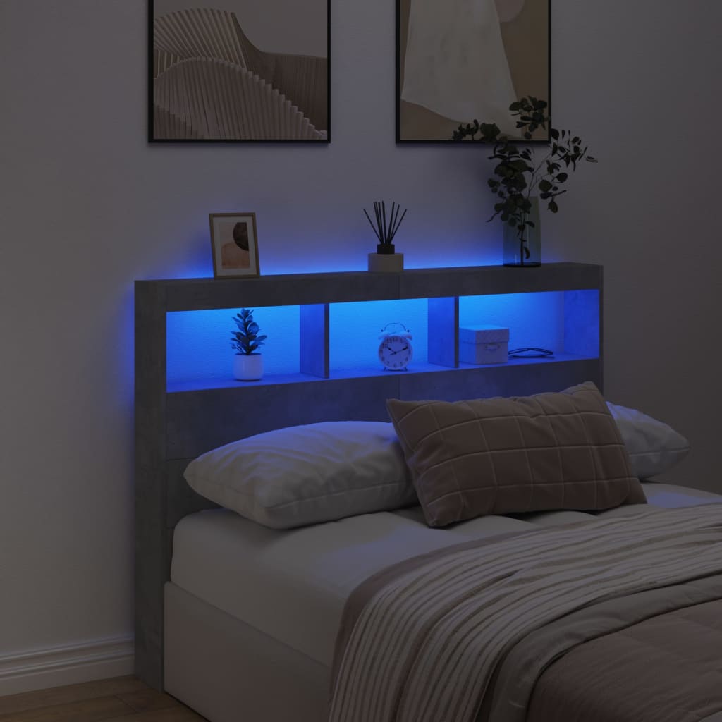 Armoire tête de lit avec LED gris béton 140x17x102 cm - XIOS