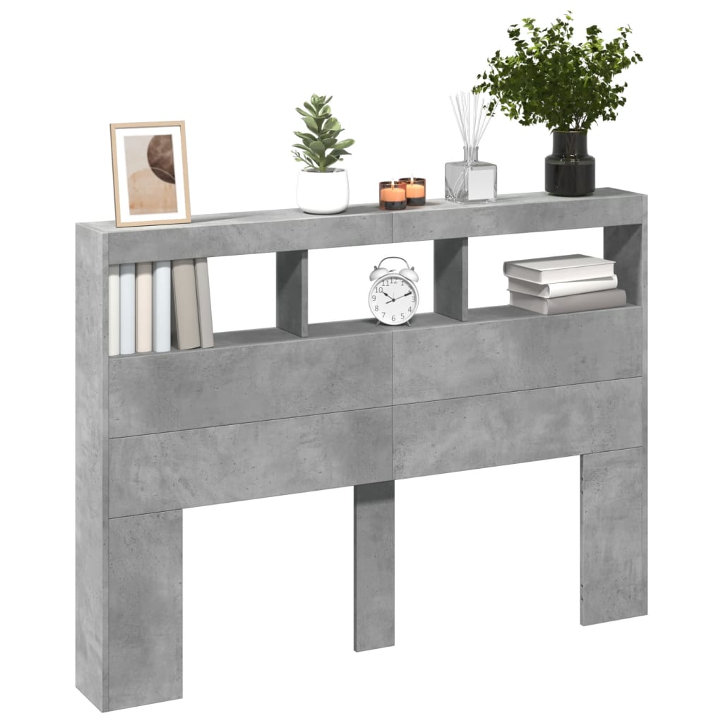 Armoire tête de lit avec LED gris béton 140x17x102 cm - XIOS