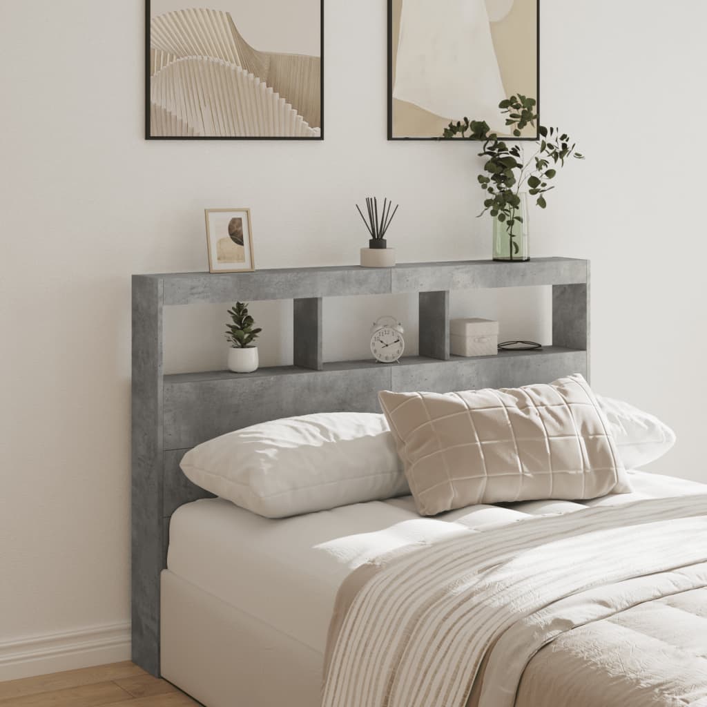 Armoire tête de lit avec LED gris béton 140x17x102 cm - XIOS