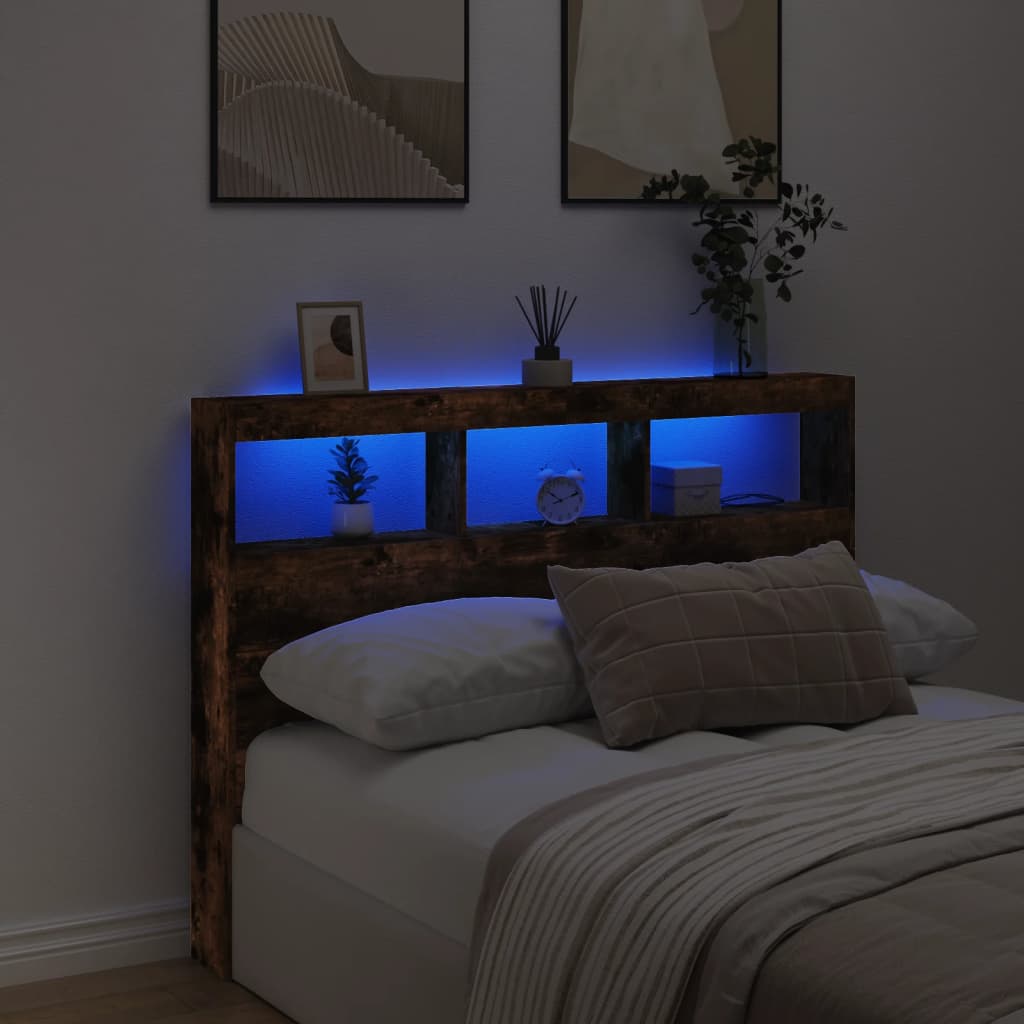 Armoire tête de lit avec LED chêne fumé 140x17x102 cm - XIOS