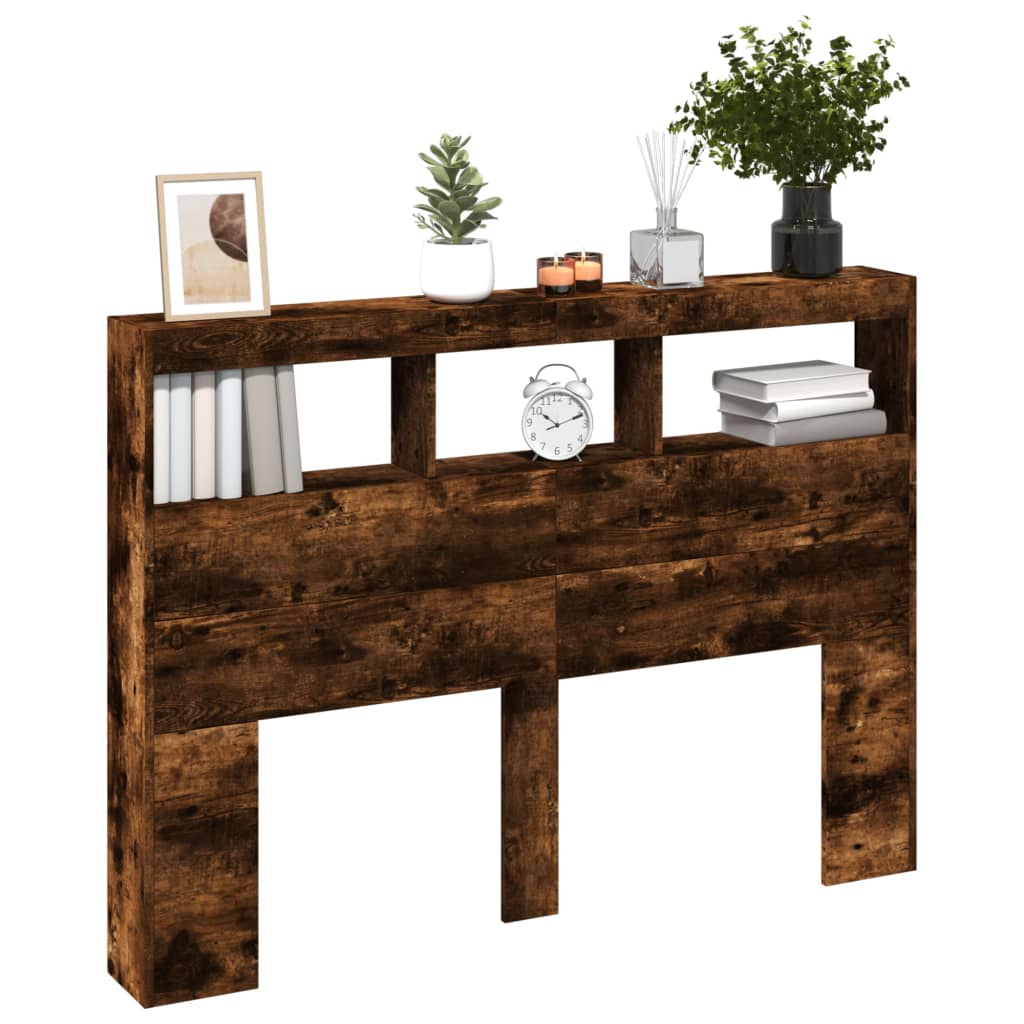 Armoire tête de lit avec LED chêne fumé 140x17x102 cm - XIOS