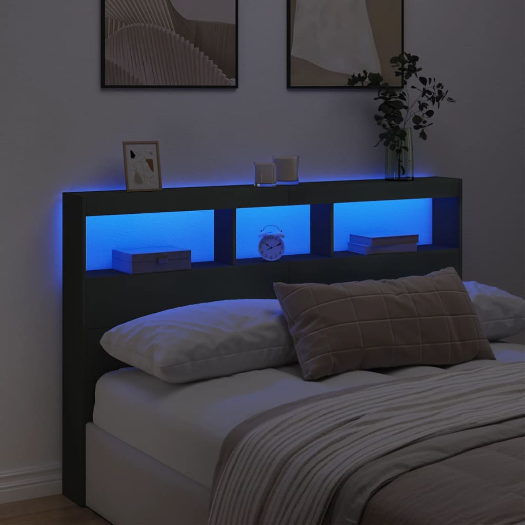 Armoire tête de lit avec LED noir 160x17x102 cm - XIOS