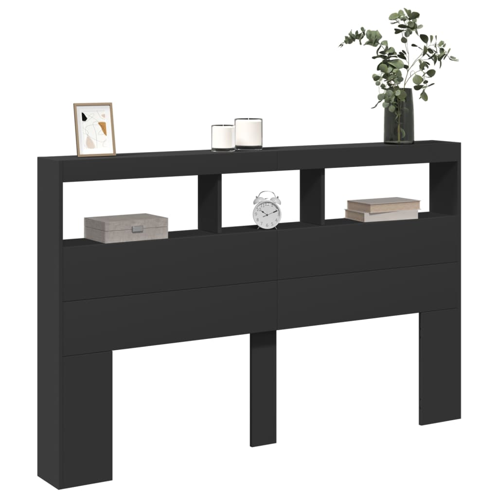 Armoire tête de lit avec LED noir 160x17x102 cm - XIOS