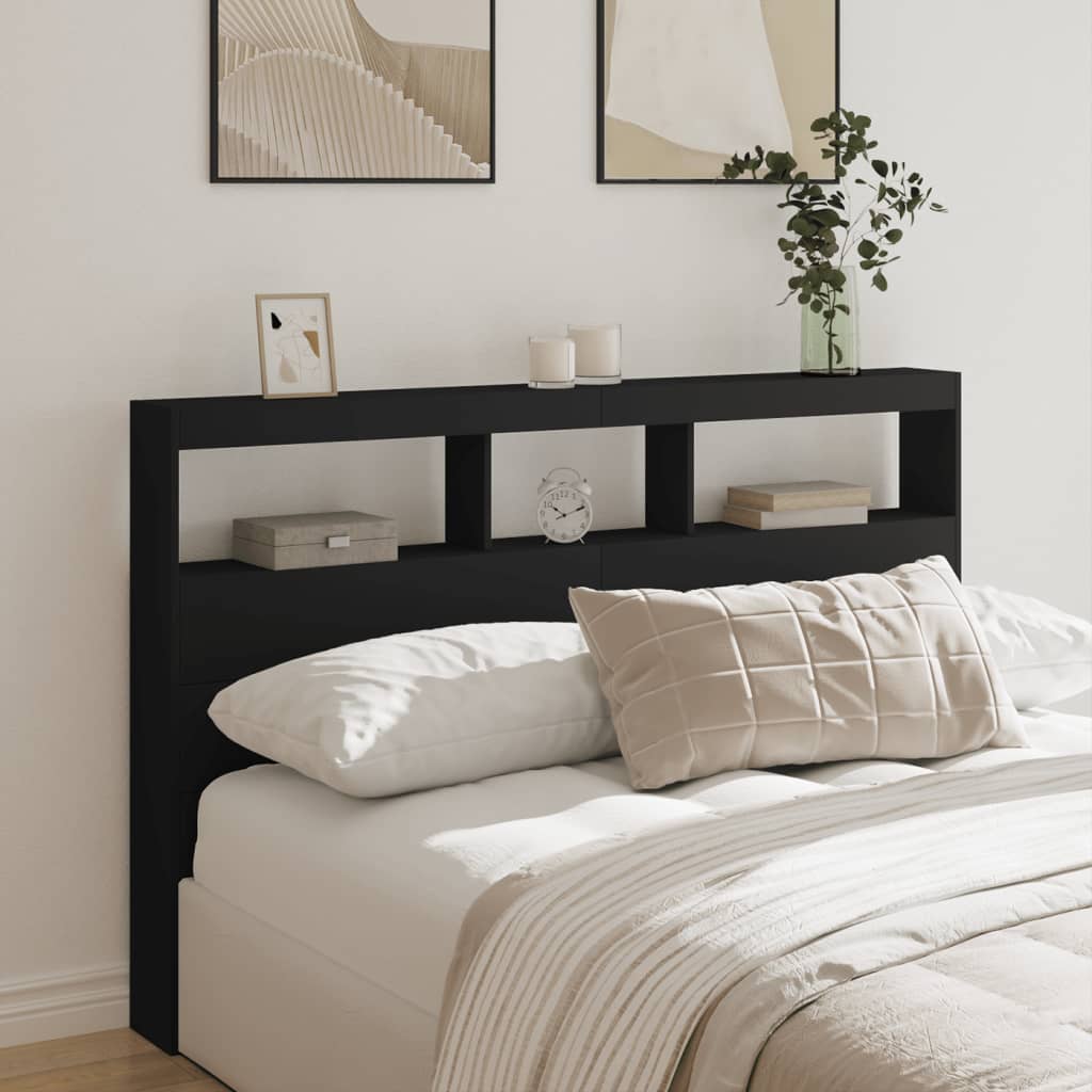 Armoire tête de lit avec LED noir 160x17x102 cm - XIOS