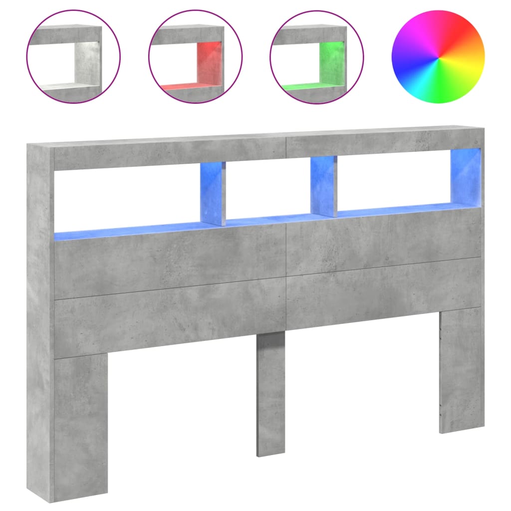 Armoire tête de lit avec LED gris béton 160x17x102 cm - XIOS