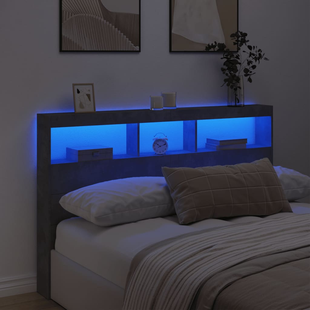 Armoire tête de lit avec LED gris béton 160x17x102 cm - XIOS