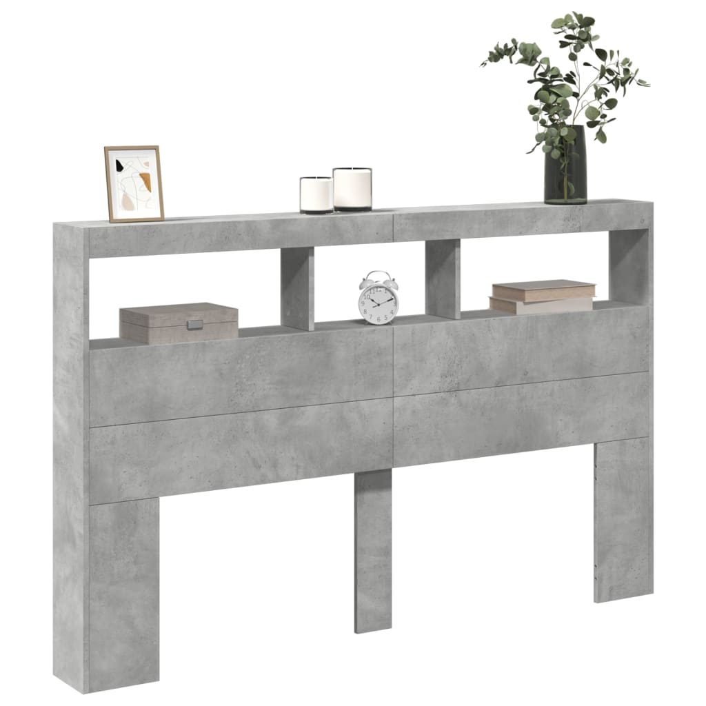Armoire tête de lit avec LED gris béton 160x17x102 cm - XIOS