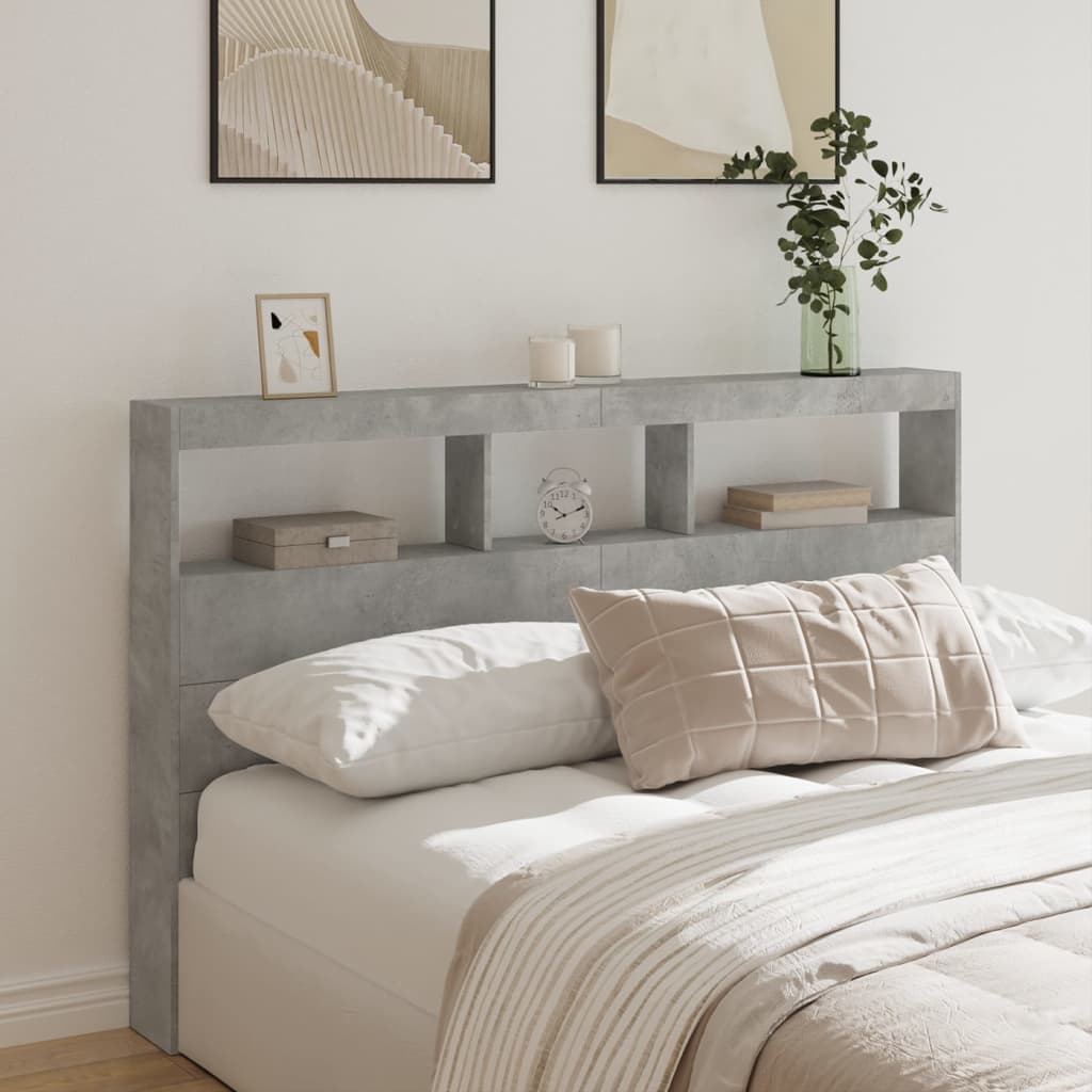 Armoire tête de lit avec LED gris béton 160x17x102 cm - XIOS