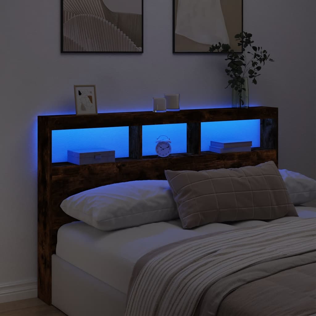Armoire tête de lit avec LED chêne fumé 160x17x102 cm - XIOS