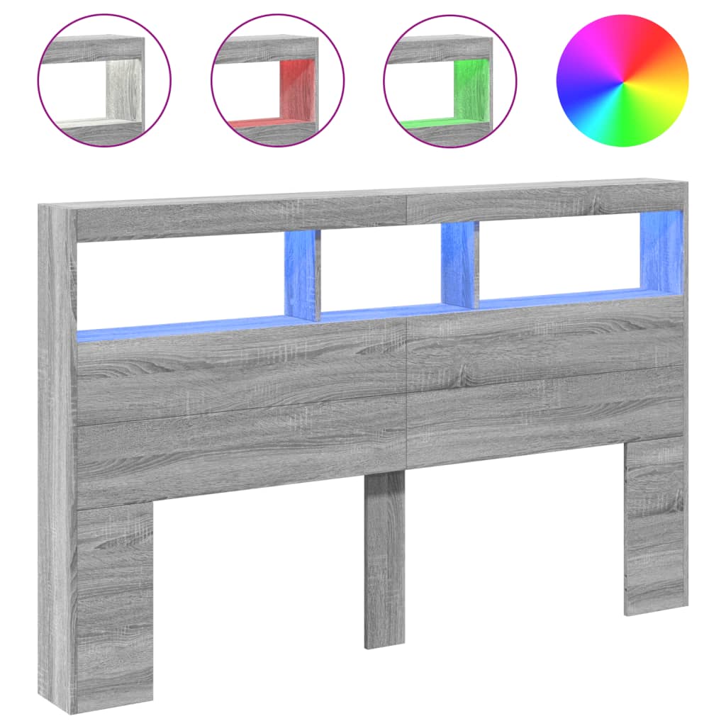 Armoire tête de lit avec LED sonoma gris 160x17x102 cm - XIOS