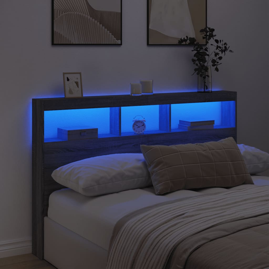 Armoire tête de lit avec LED sonoma gris 160x17x102 cm - XIOS