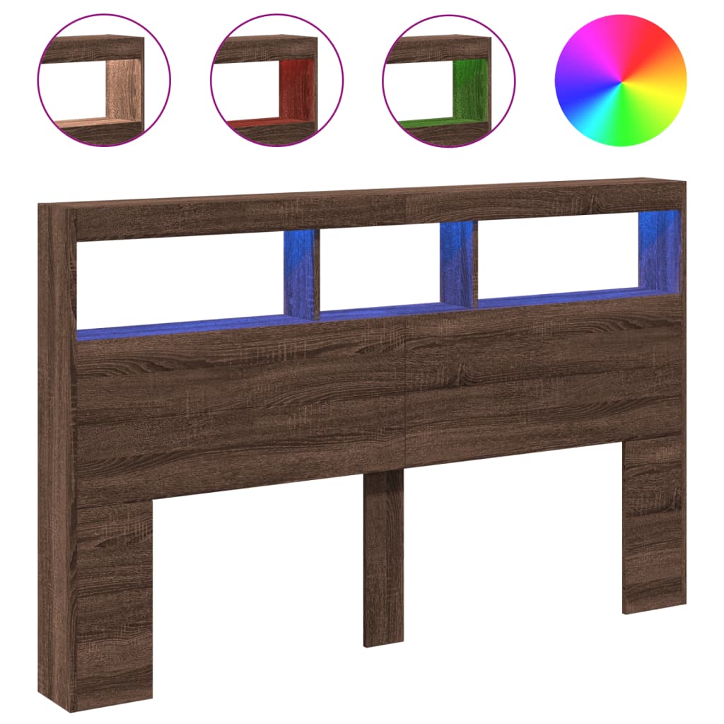 Armoire tête de lit avec LED chêne marron 160x17x102 cm - XIOS