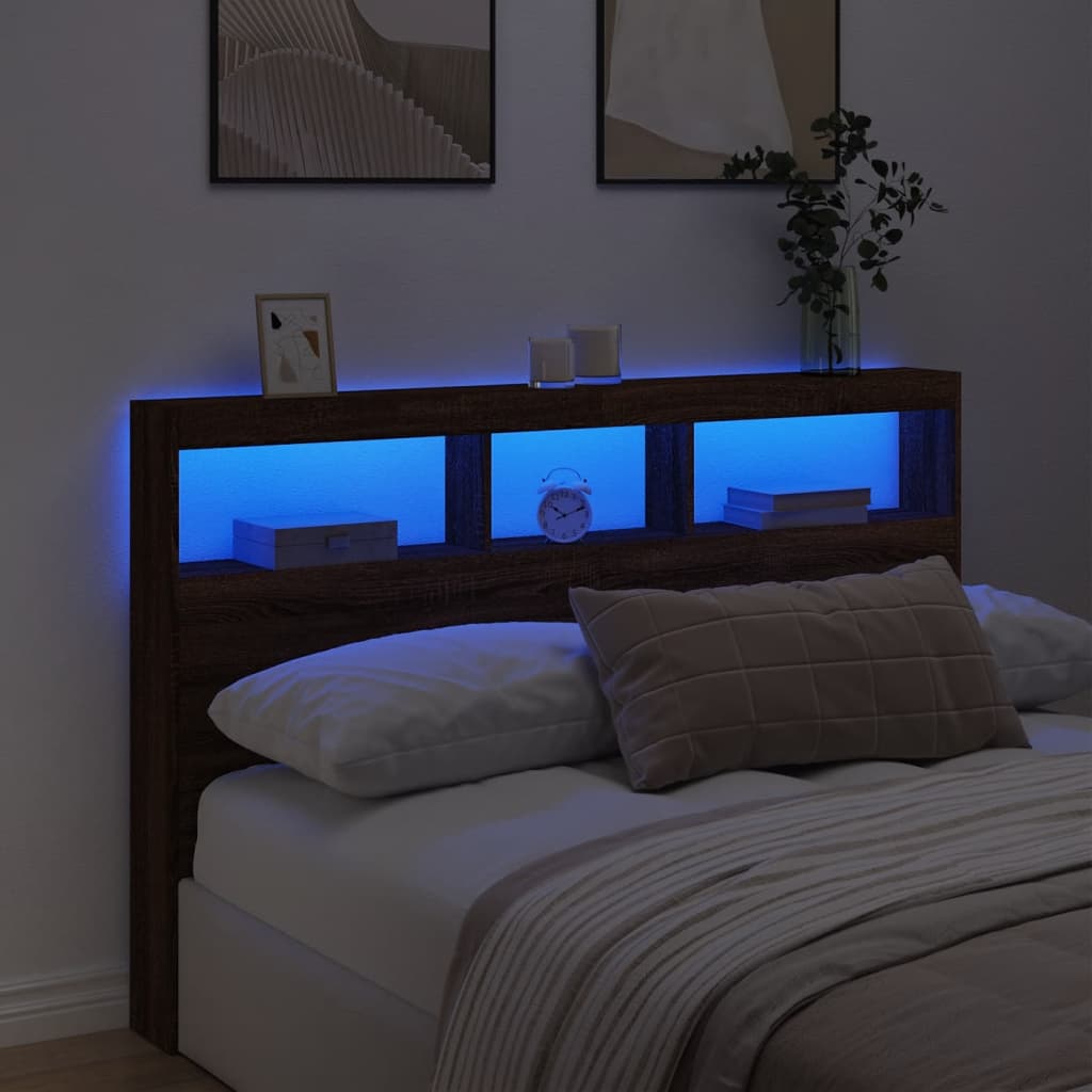 Armoire tête de lit avec LED chêne marron 160x17x102 cm - XIOS