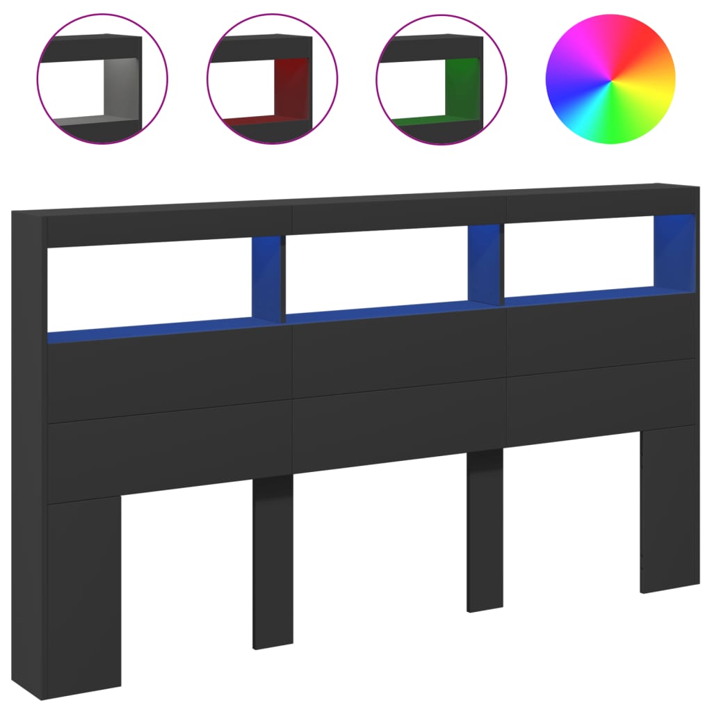 Armoire tête de lit avec LED noir 180x17x102 cm - XIOS