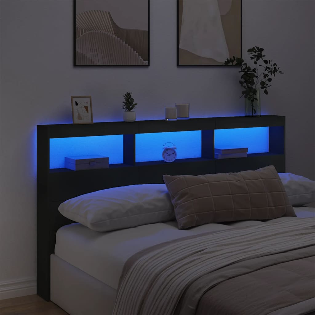 Armoire tête de lit avec LED noir 180x17x102 cm - XIOS
