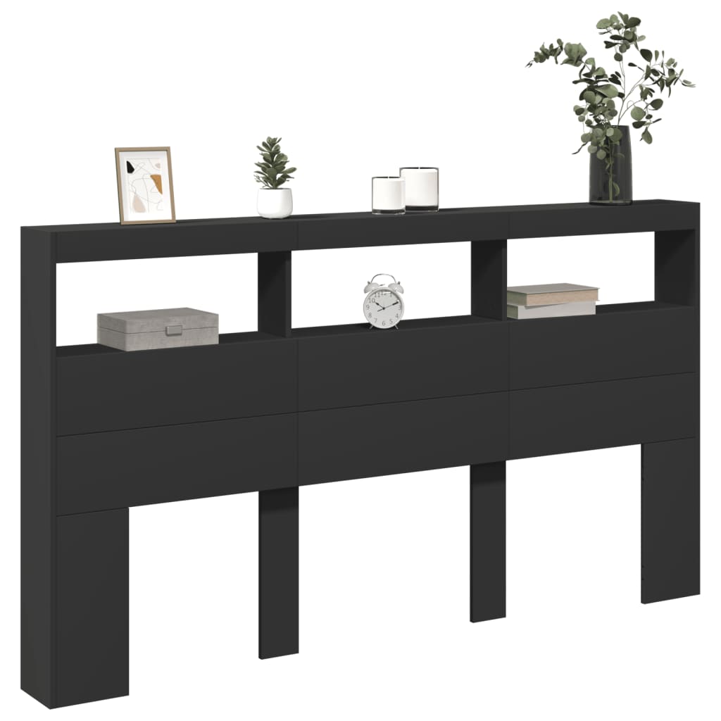 Armoire tête de lit avec LED noir 180x17x102 cm - XIOS